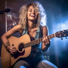 Obraz premium a female singer playing guitar