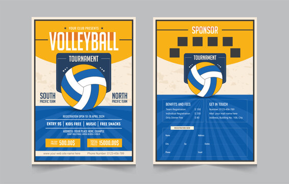 Volleyball championship flyer layout, double sided poster design for Volleyball tournament, vector illustration eps 10