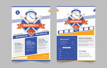 Baseball flyer design template, Double sided baseball tournament poster, vector illustration eps 10