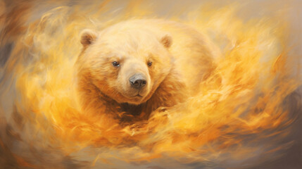 Fototapeta premium Generative AI image of a magnificent bear surrounded by a cloud of soft, light cream smoke, exuding a sense of tranquility and wonder.