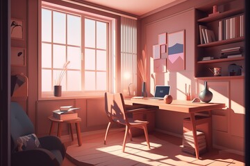 Place for reading books, home library interior, empty room with wooden bookshelves. Generative AI
