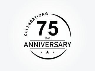 75 years anniversary logo template isolated on white, black and white background. 75th anniversary logo.