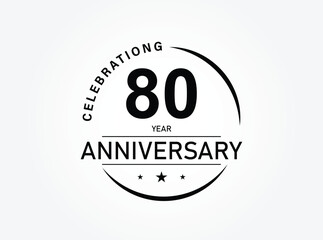 80 years anniversary logo template isolated on white, black and white background. 80th anniversary logo.