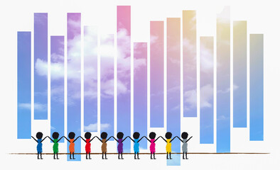 Happy teamwork making high hand over head standing back side on sunrise .background,friendship,victory,.cooperation,achievement,copy space.