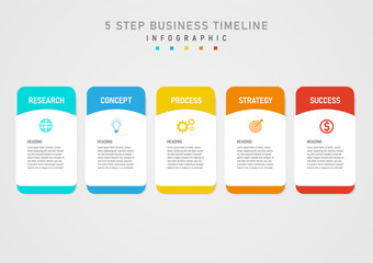 Infographic Template Simple 5 Step Business Plan for Success multi colored squares The empty space in the middle places letters and icons. gray gradient background design for product, marketing