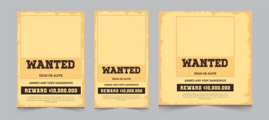 Set of wanted poster design for facebook, instagram feed and stories, vector illustration eps 10