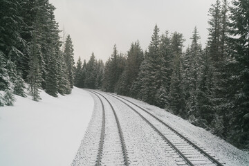 road in snow train tracks