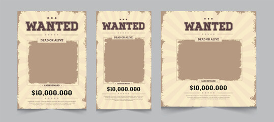 Set of wanted poster design for facebook, instagram feed and stories, vector illustration eps 10