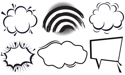 Set of comic speech bubbles. Empty comic speech ballons and elements in retro vintage and pop art style.