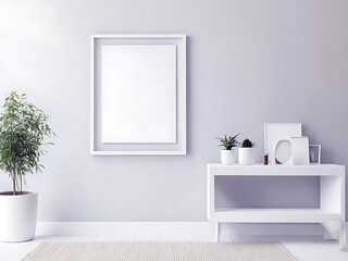 Obraz na płótnie Canvas Blank Wooden Picture Frame Mockup On Wall In Modern Interior. Horizontal Artwork Template Mock-Up For Artwork, Painting, Photo Or Poster In Interior Design