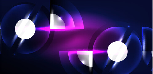 Neon round shapes, lines and triangle elements. Hi-tech design for wallpaper, banner, background, landing page, wall art, invitation, prints, posters