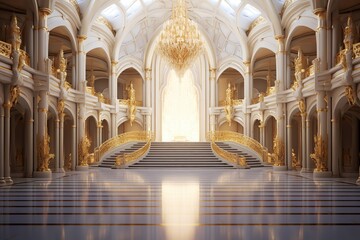 Royal palace hallway. Ai. With stairs at night - obrazy, fototapety, plakaty