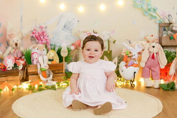 Bebê Páscoa Coelho Rosa Criança Fofa Brincadeira Cenoura