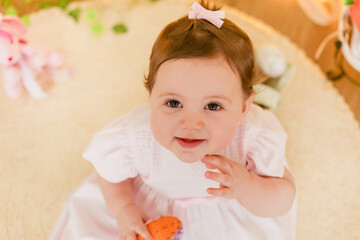 Bebê Páscoa Coelho Rosa Criança Fofa Brincadeira Cenoura