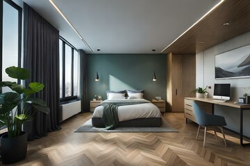 bedroom interior with bed generated by AI technology