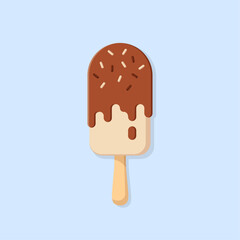 Popsicle vector flat illustration. Chocolate ice cream on blue background. Best for textile, wallpapers, cafe decoration, wrapping paper, package and web design.
