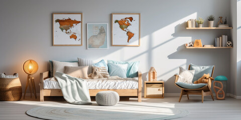 Fototapeta premium bedroom interior with wooden furniture