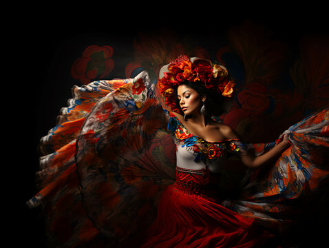 Bailarina de folklore mexicano. ia generada.