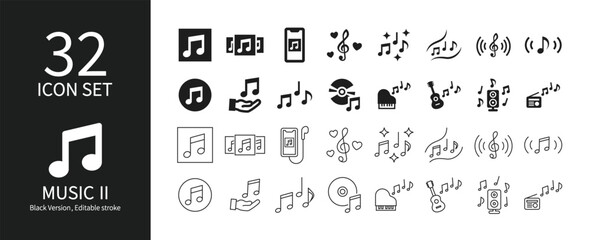 Icon set related to music and performance