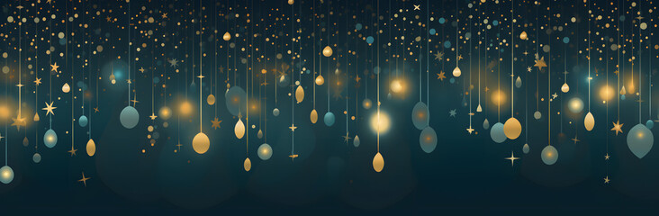 Gold Christmas Decorations on Dark Azure Background - AI-Generated
