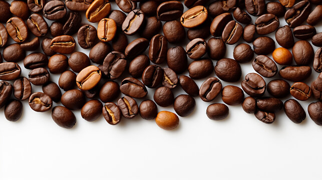 Roasted coffee beans on white background with copy space