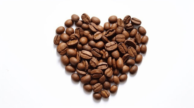 Heart shape of roasted coffee beans isolated on a white background