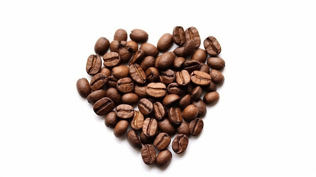 Heart shape of roasted coffee beans isolated on a white background