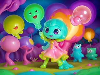 Naklejka premium Cute Slime Creatures, Generative AI Illustration