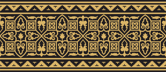 Vector golden seamless Byzantine border, frame. Endless Greek pattern, Drawing of the Eastern Roman Empire. Decoration of the Russian Orthodox Church..
