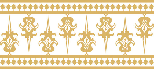 Vector gold seamless byzantine ornament. Endless Border, frame of ancient Greece and Eastern Roman Empire. Decoration of the Russian Orthodox Church..