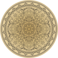 Vector round golden classic ornament. A circle with a black pattern. Ceiling decoration, ancient Rome, Greece.