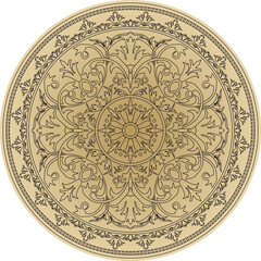 Vector round golden classic ornament. A circle with a black pattern. Ceiling decoration, ancient Rome, Greece.