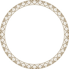 Vector gold colored frame, border, chinese ornament. Patterned circle, ring of the peoples of East Asia, Korea, Malaysia, Japan, Singapore, Thailand..