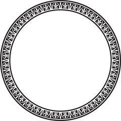 Vector black round monochrome frame, border, classic greek meander ornament. Patterned circle, ring of Ancient Greece and the Roman Empire..