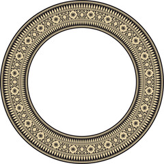 Vector round national Indian ornament. Golden with black circle border, frame, ring..