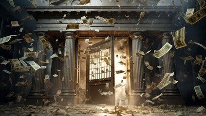 Wealth of a Bank Vault A Golden Opportunity with Overflowing Cash, Generative AI - obrazy, fototapety, plakaty