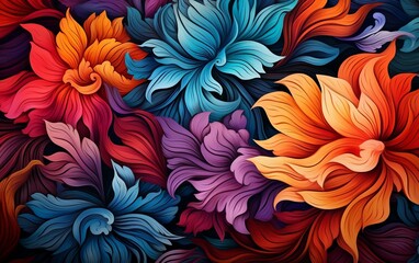 Fototapeta na wymiar Harmonious Blooms, Seamless Colorful Floral Background Pattern, Generative Ai