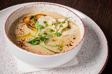 mushroom cream soup in the bowl