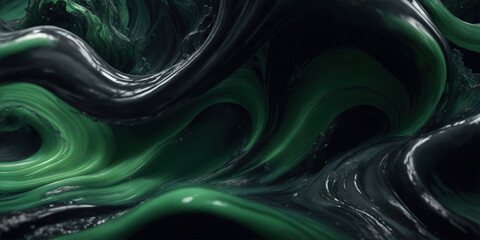Fototapeta premium green and black 3D waves liquid background, generative ai