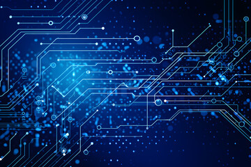 Digital technology blue circuit board line texture background. Digital integrated network technology futuristic wallpaper. Generative AI.