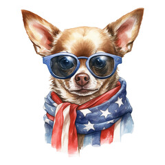 Chihuahua Wearing American Flag Scarf