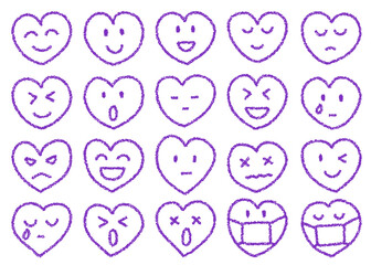 クレヨン素材 手描きの顔文字アイコン ハート型