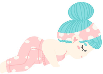 Cute cartoon girl in knees ches chin yoga pose. Pastel-colored illustration of yoga girl for yoga lovers and self-care enthusiasts.