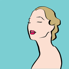 single contour line female portrait character