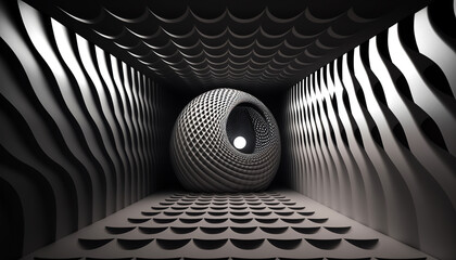 ai generated illustration moire pattrn of a three dimension room - obrazy, fototapety, plakaty