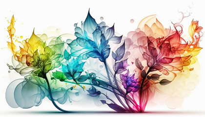 ai generated illustration abstract neon light watercolor floral design background.