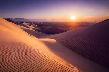 Fototapeta na wymiar sunset in the sandy desert ai generated
