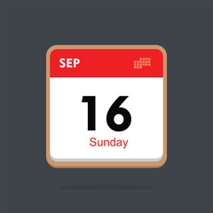sunday 16 september icon with black background, calender icon