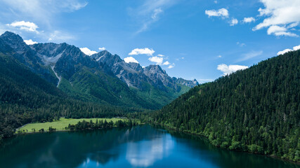 Beautiful view of high altitude forest mountain and lake landscape in Sichuan,China