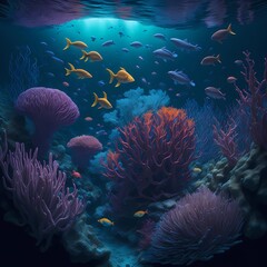 Fototapeta na wymiar A breathtaking underwater scene with colorful coral reefs and diverse marine life.